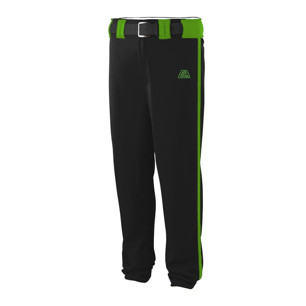 CA Stock Baseball Pants – Black with Lime Green Piping and Belt Loops