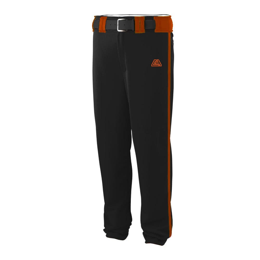 CA Stock Baseball Pants – Black with Orange Piping and Belt Loops