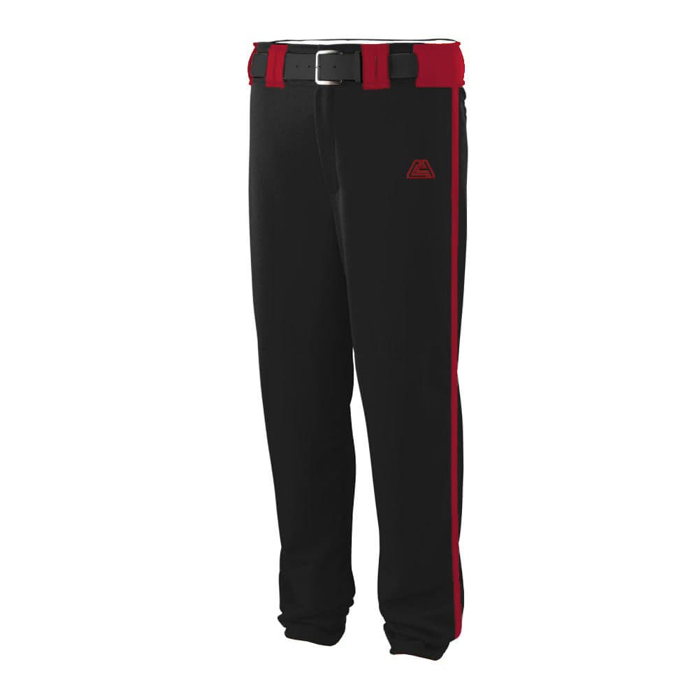 CA Stock Baseball Pants – Black with Red Piping and Belt Loops
