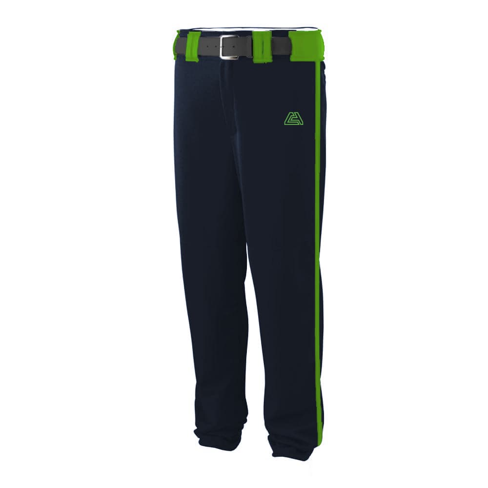 CA Stock Baseball Pants – Navy with Lime Green Piping and Belt Loops