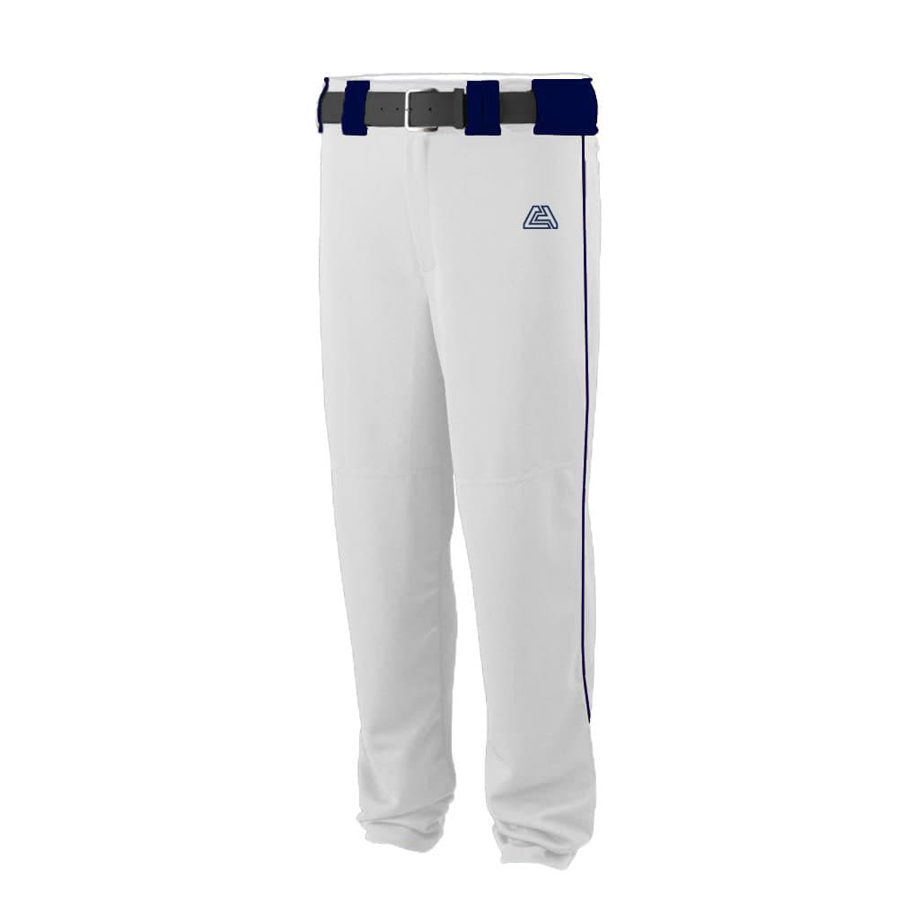 CA Stock Baseball Pants – White with Navy Piping and Belt Loops
