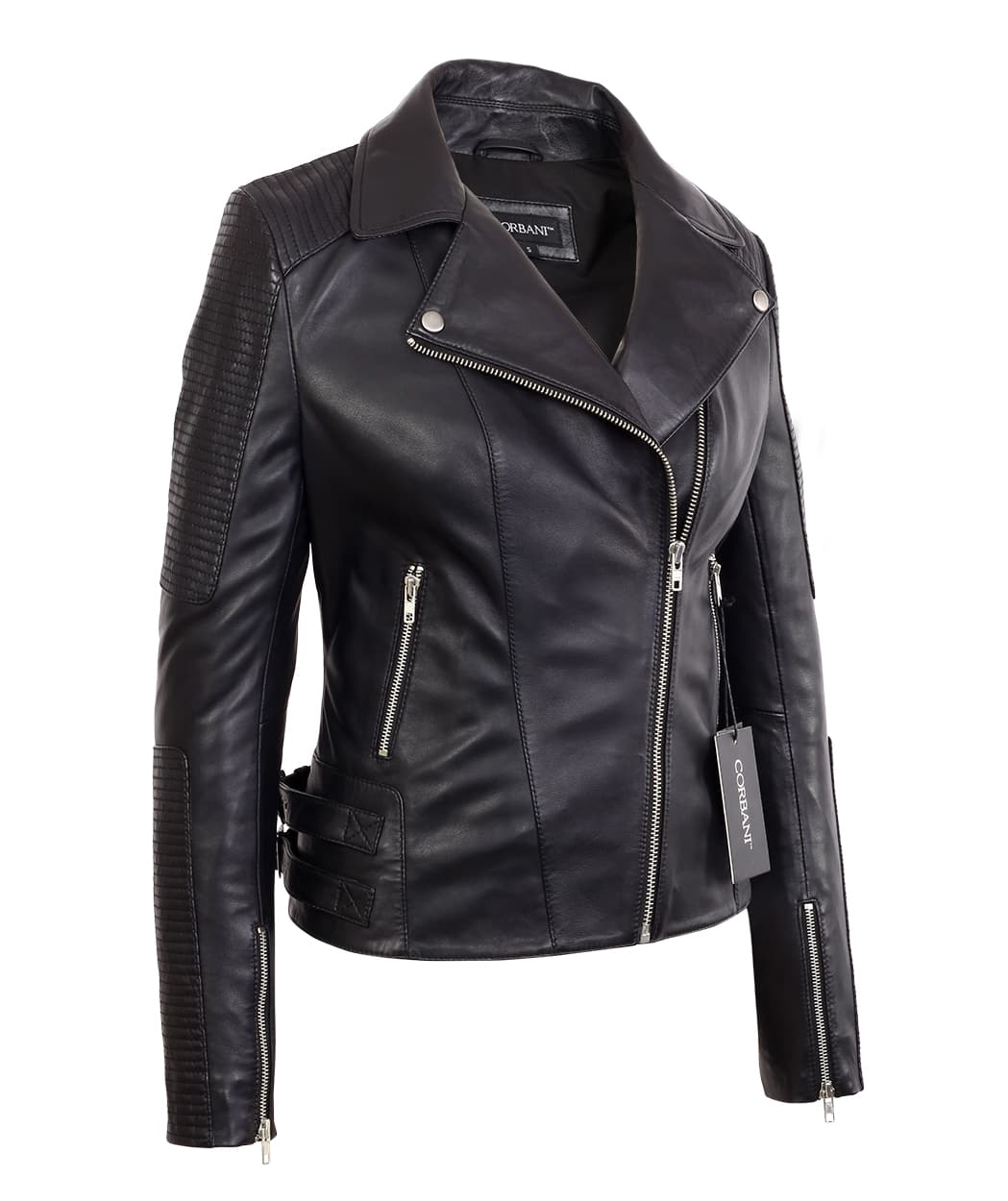 Womens Black Asymmetrical Quilted Bomber Lambskin Real Leather Jacket