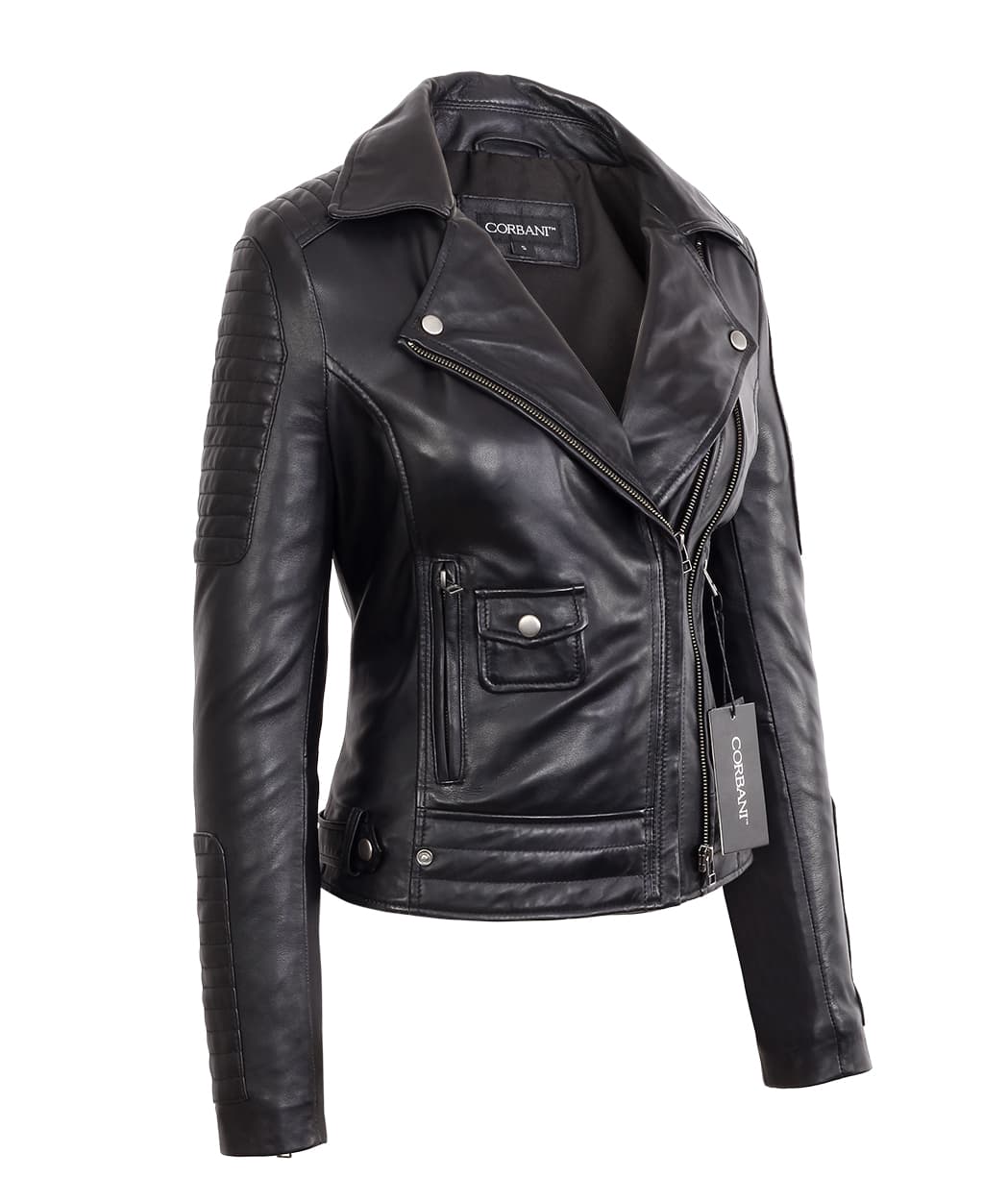 Womens Black Asymmetrical Moto Style Lambskin Real Leather Jacket