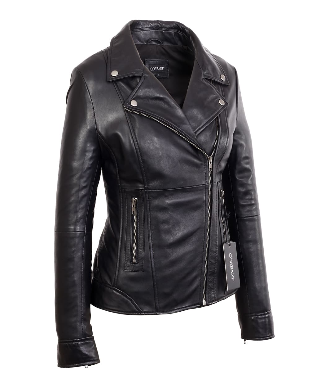 Womens Black Mid Length Asymmetrical Lambskin Real Leather Jacket