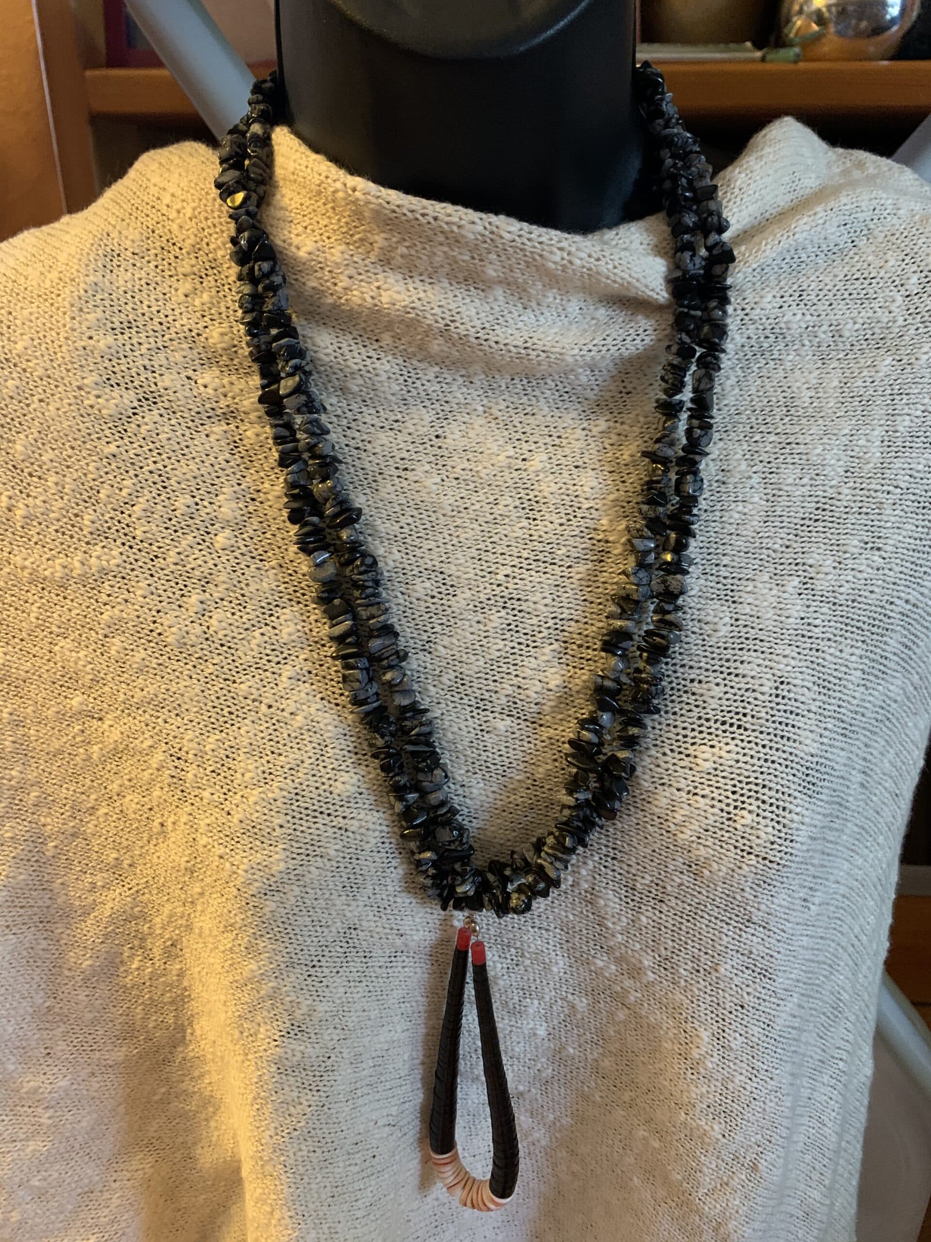 Necklace Two Strand Obsidian With a Jakla