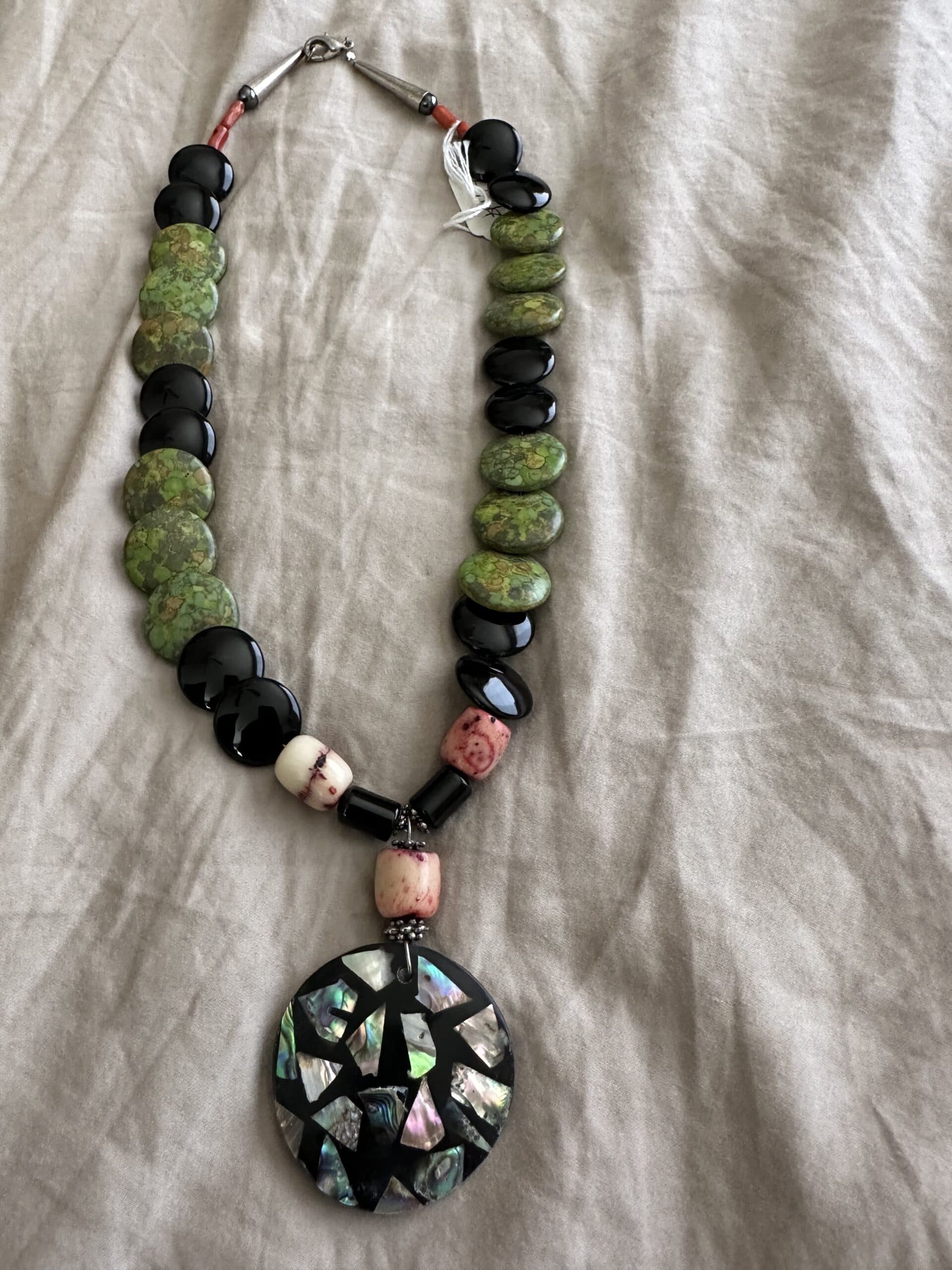 Necklace With Abalone Inlaid Pendant