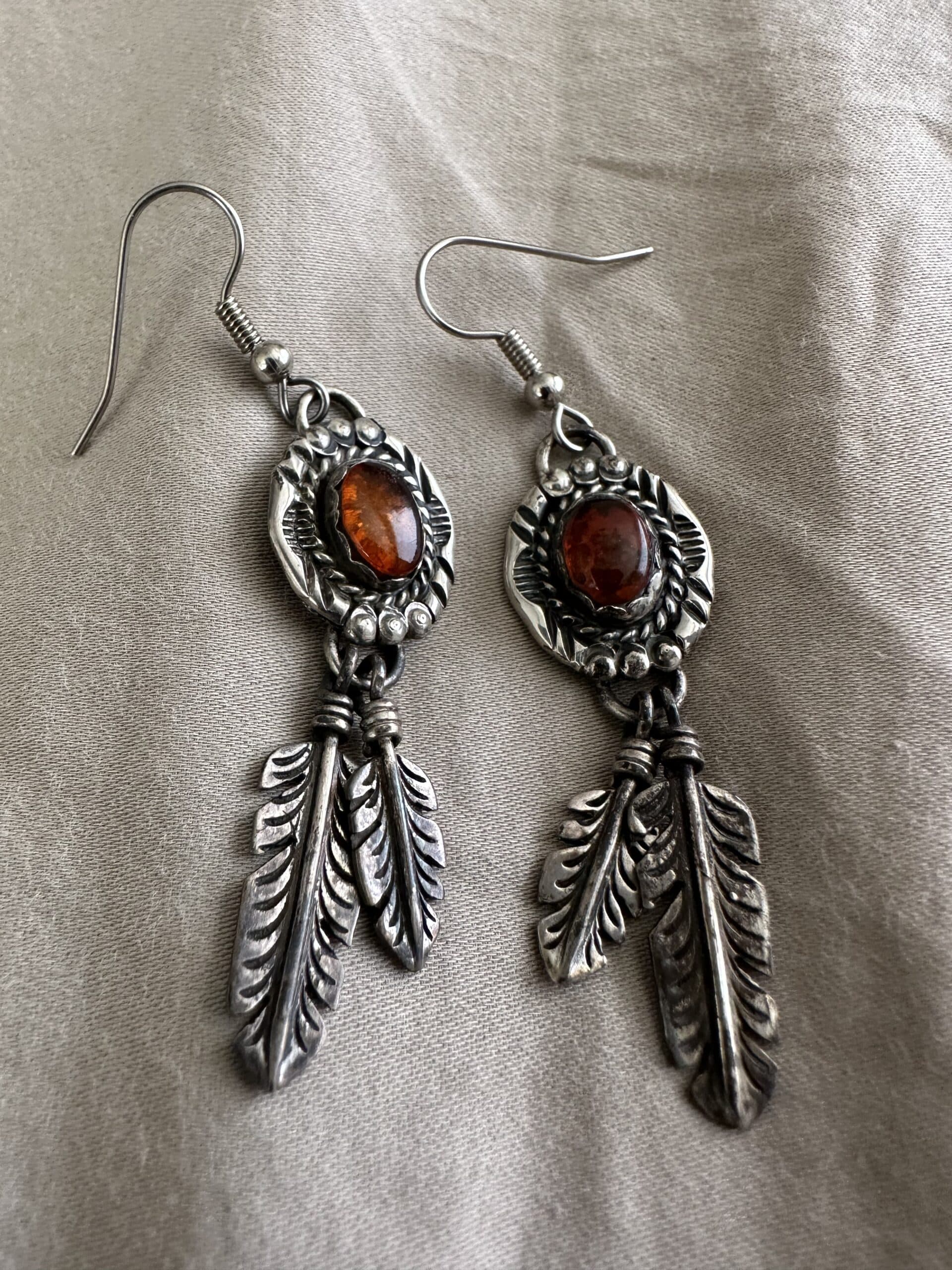 Earrings Nelson Eustace Sterling With Amber