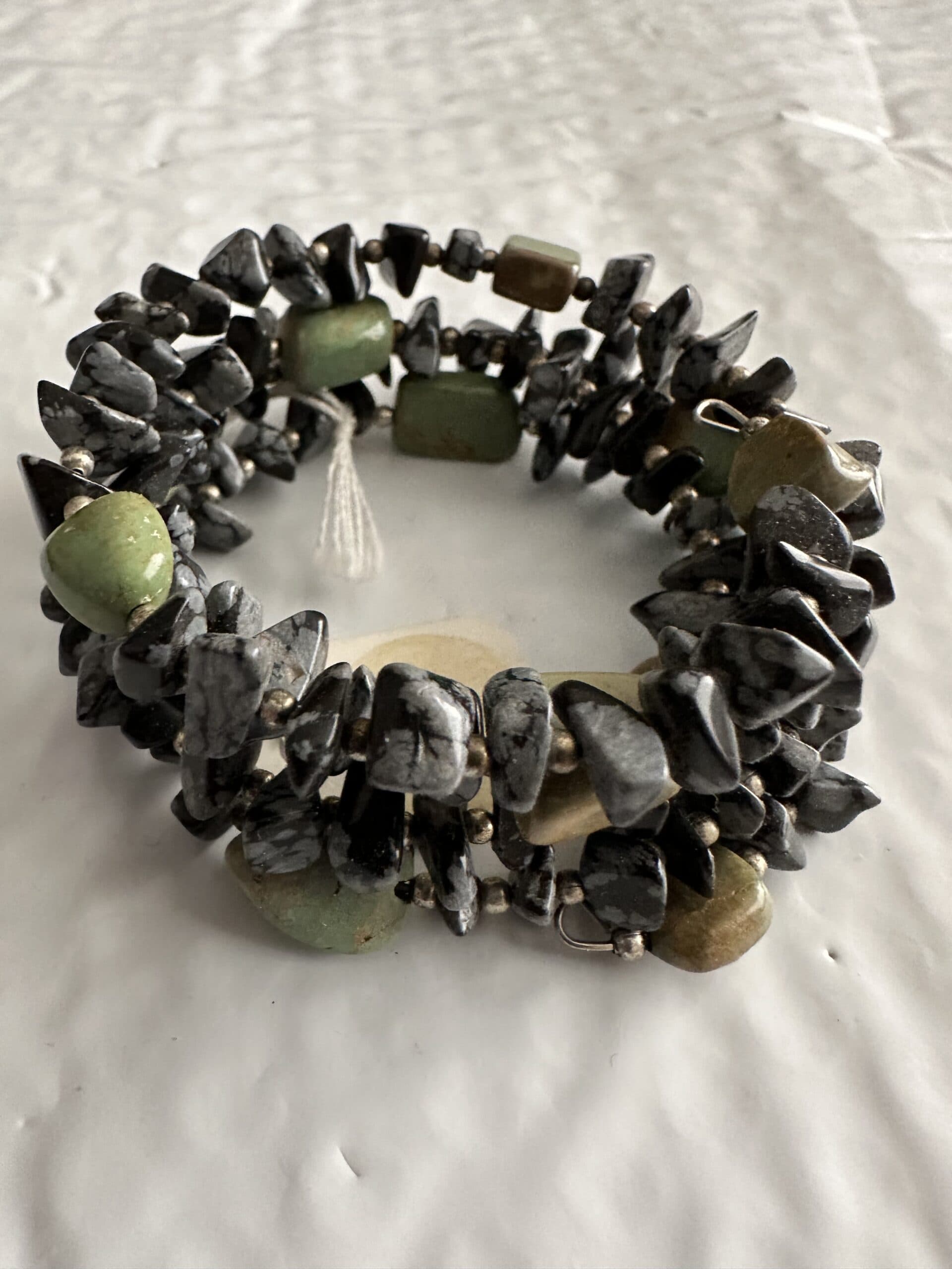 Bracelet Obsidian, Turquoise, Silver Wrap