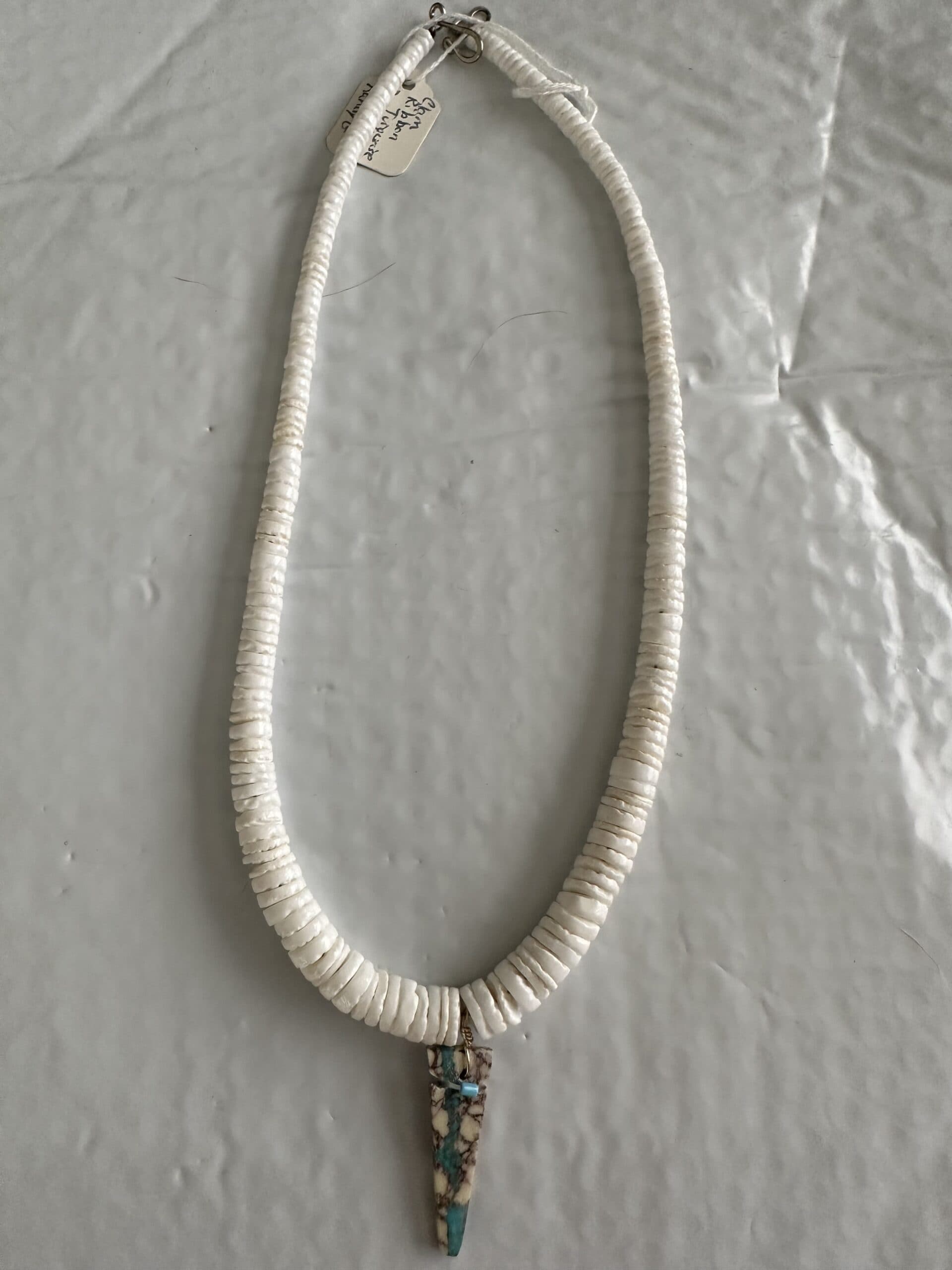 Necklace White With Turquoise Pendant