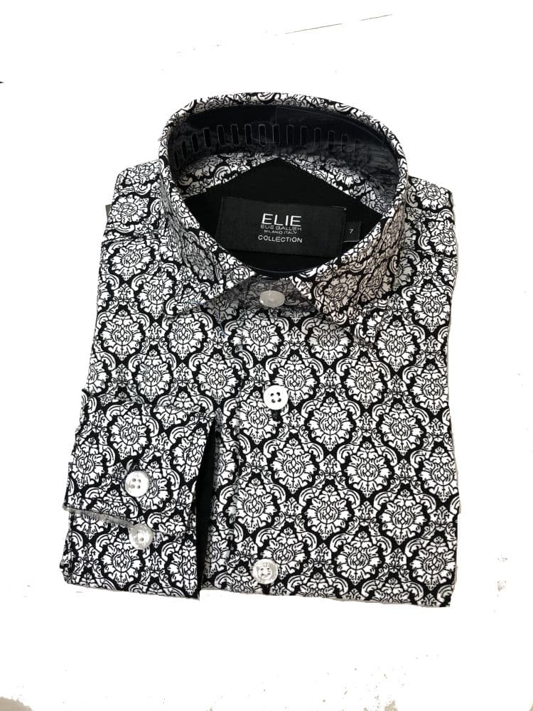 Boys Black Printed Short Sleeve Button Down Shirt by Elie Balleh