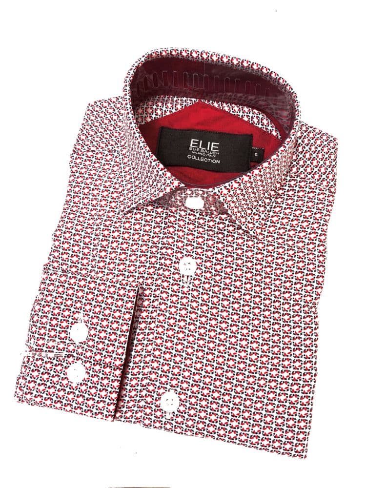 Red Printed Long Sleeve Shirt for Men