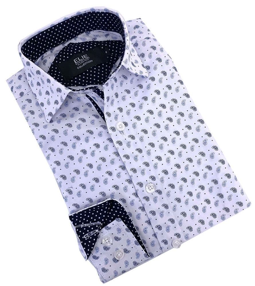 Boys Baby Blue Printed Button Down Shirt by Elie Balleh