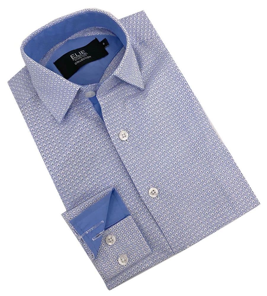 Boys Baby Blue Printed Button Down Short Sleeve Shirt by Elie Balleh