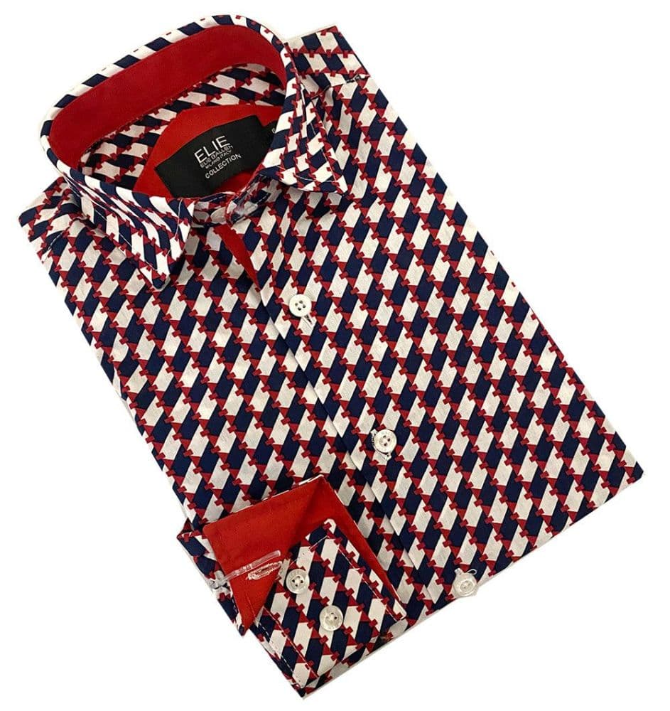 Red Geometric Print Short Sleeve Shirt