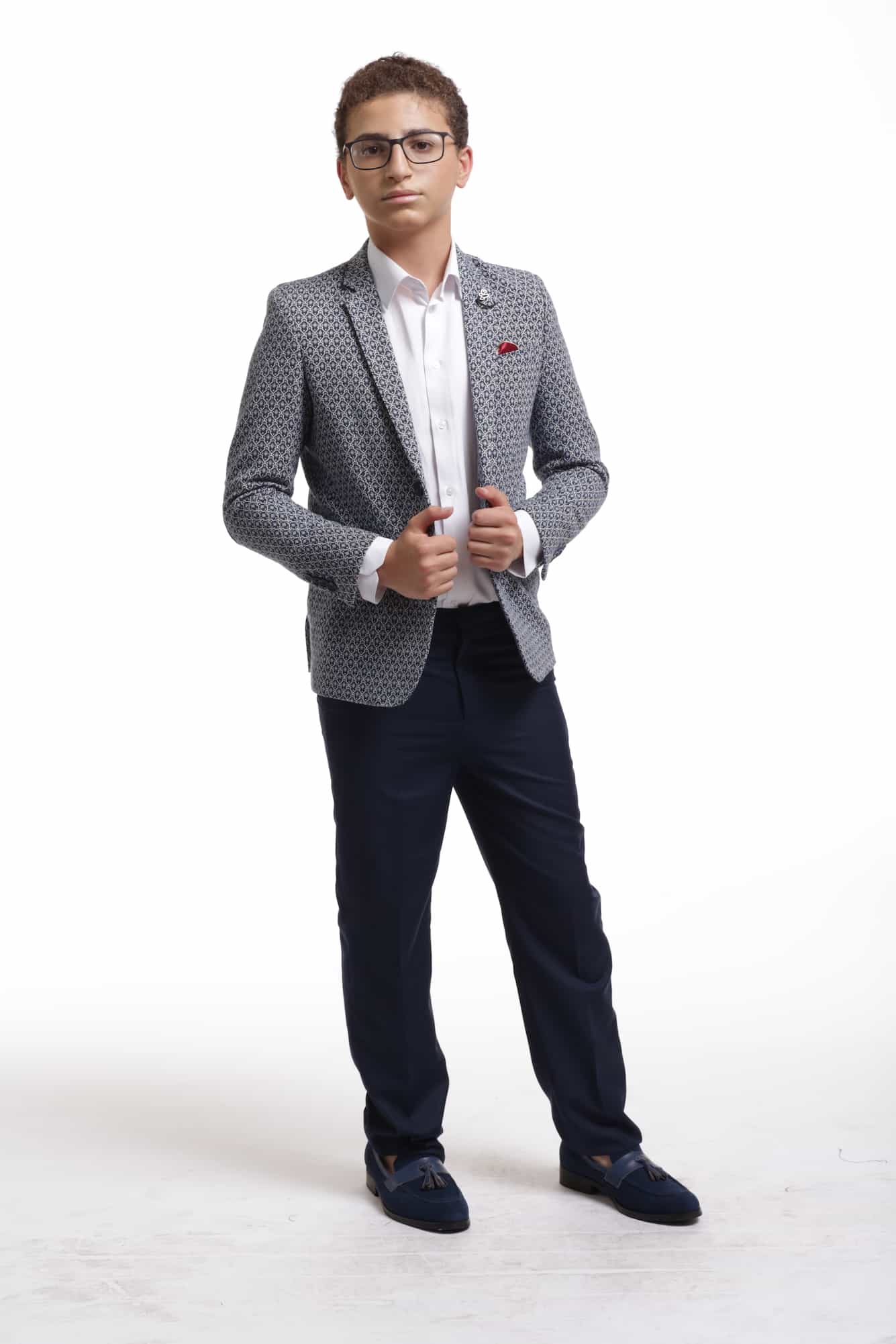 Elie Balleh Boy’s Geometric Brocade Blazer: A Modern Masterpiece