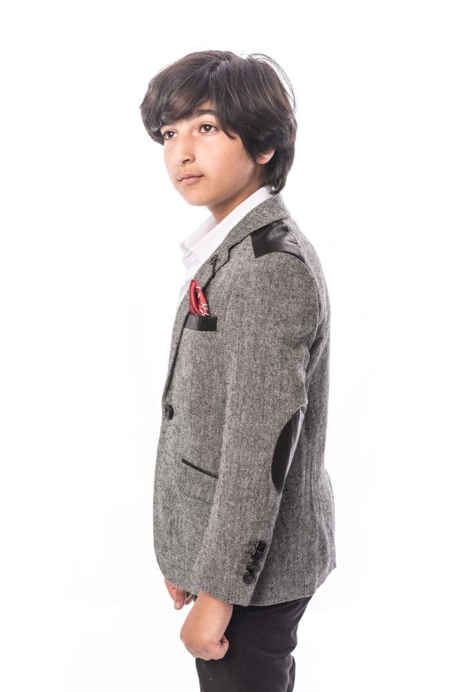 Elie Balleh Boys’ Tweed & Faux Leather Blazer thumbnail 2