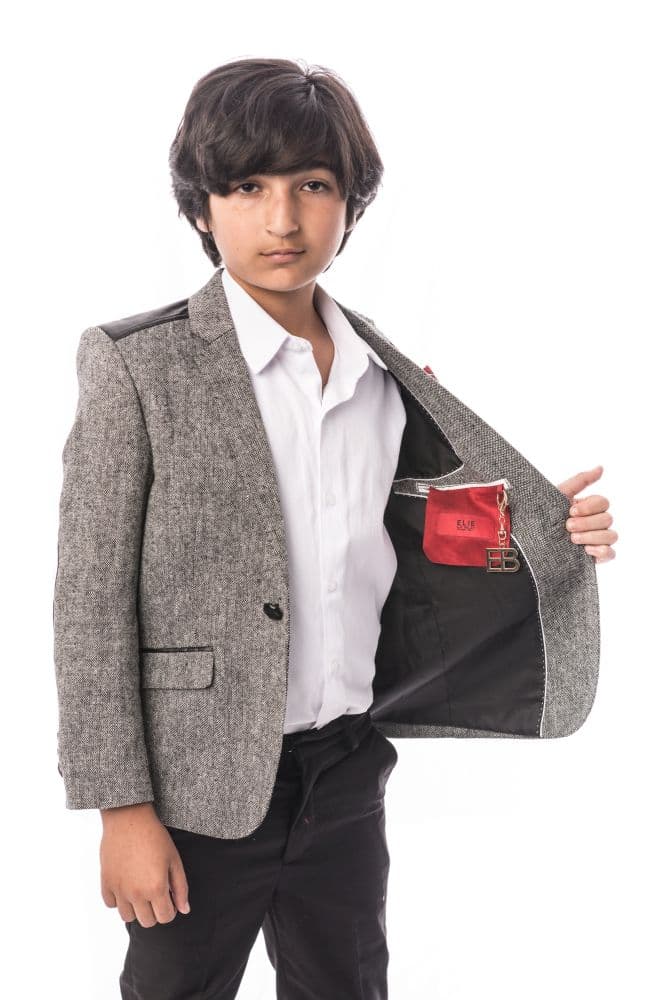Elie Balleh Boys’ Tweed & Faux Leather Blazer thumbnail 3