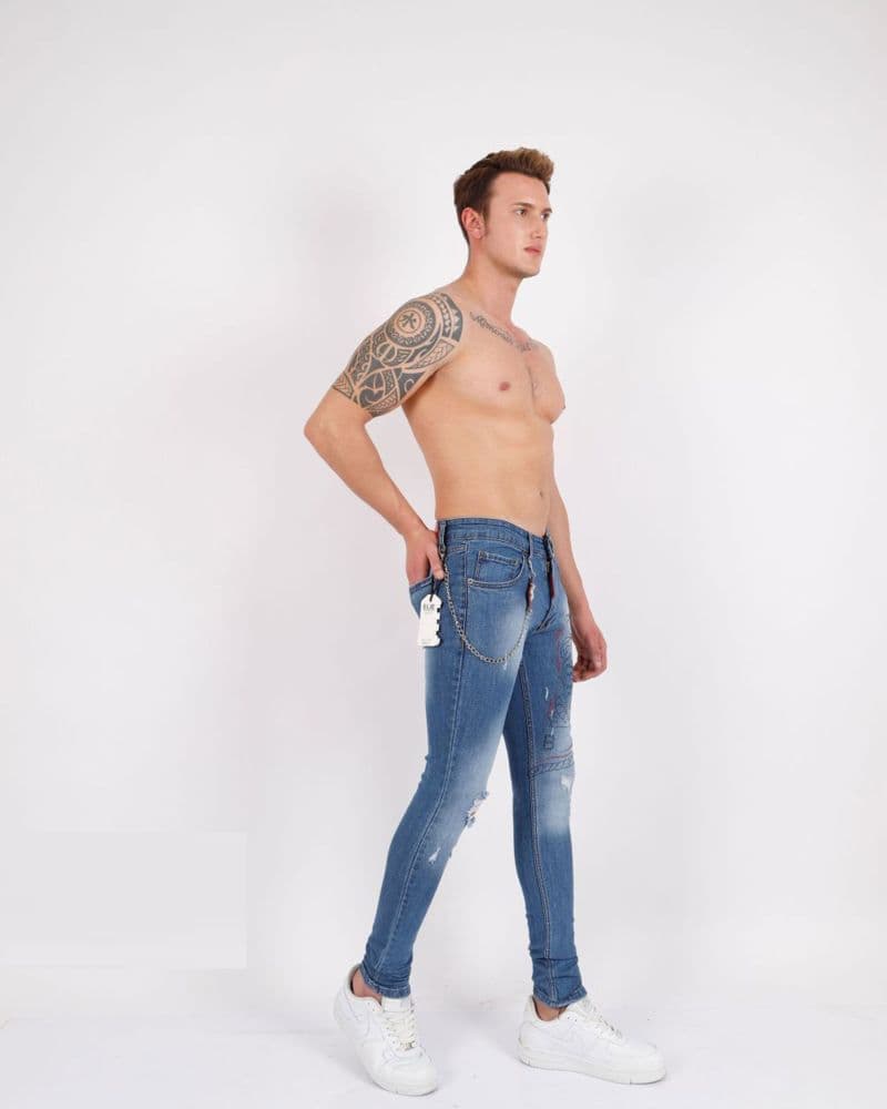 Rhinestone Tiger Skinny Jeans for Men thumbnail 3