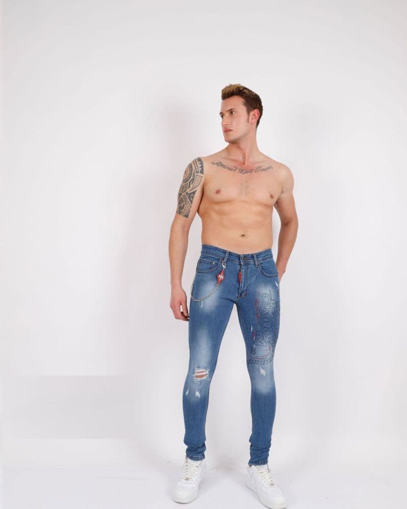 Rhinestone Tiger Skinny Jeans for Men