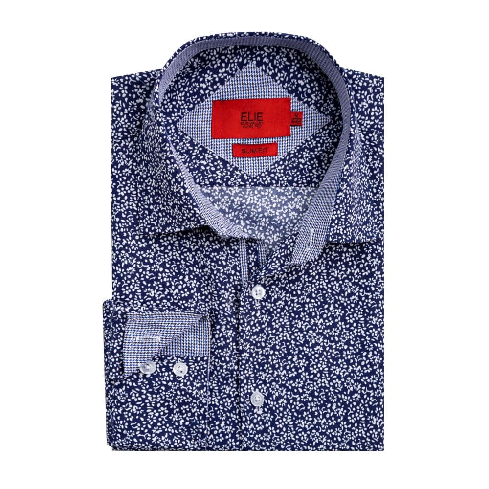 Men’s Slim Fit Floral Printed Button-Down Shirt – Blue thumbnail 2