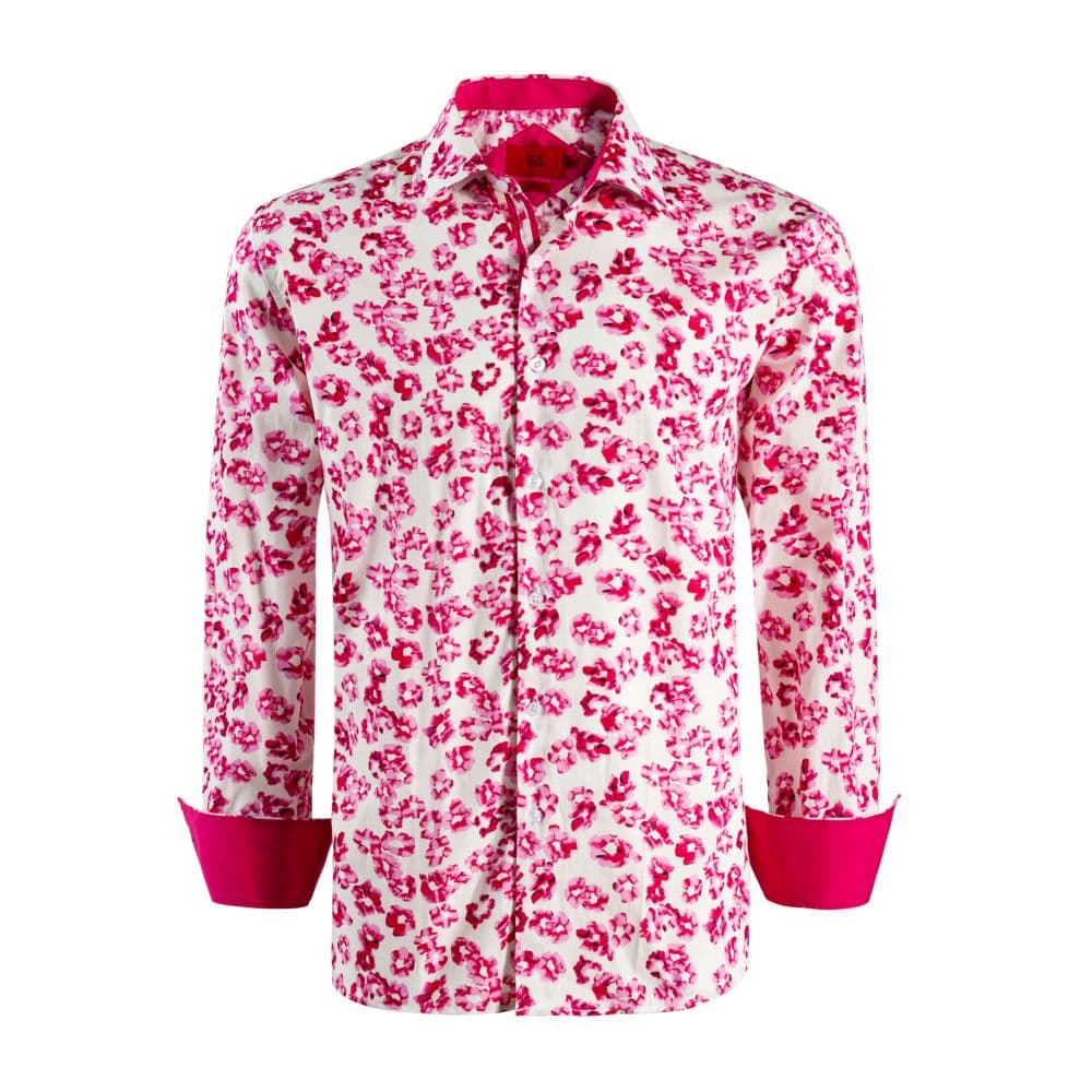 Men’s Slim Fit Floral Sport Button-Down Shirt – Pink