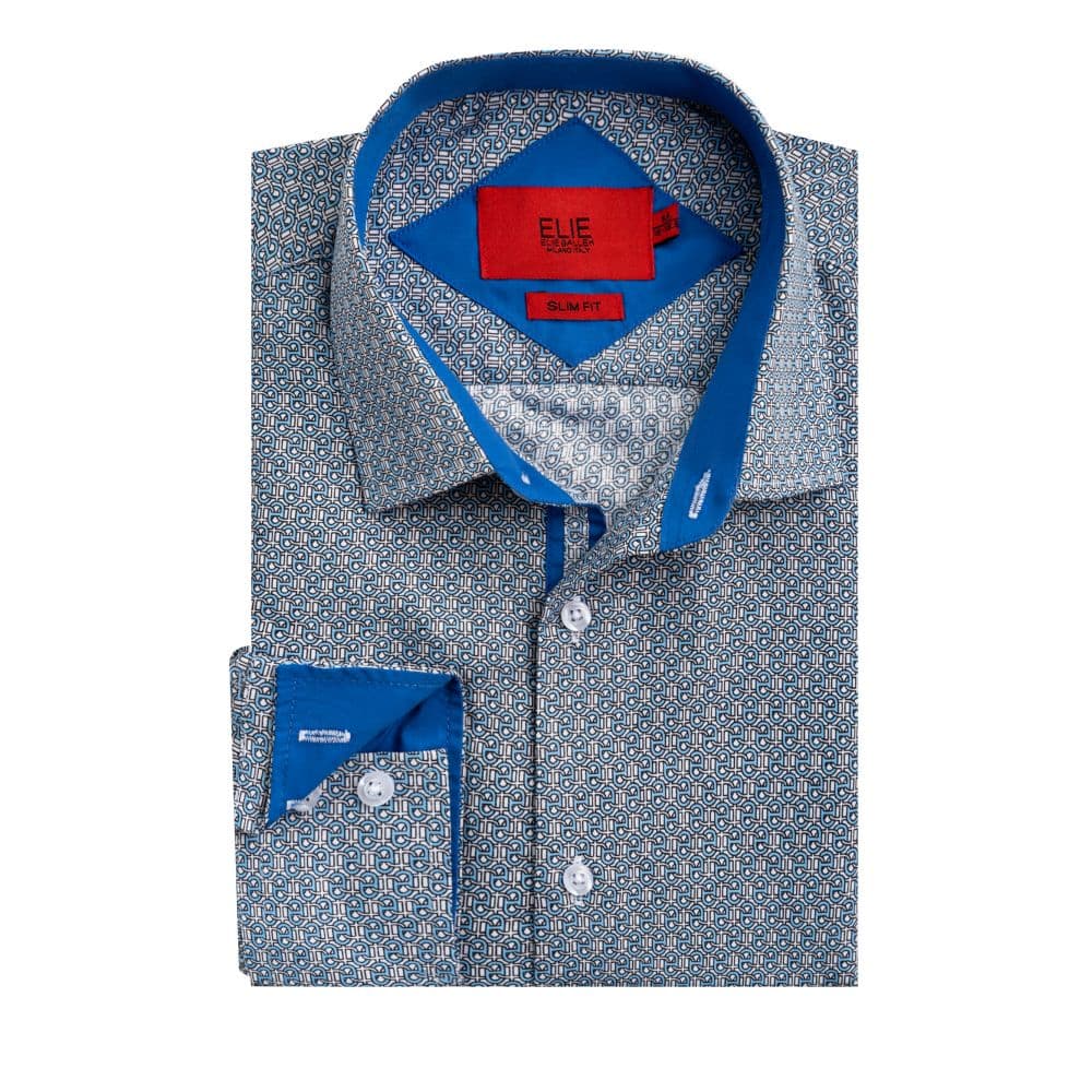 Elie Balleh Boys Slim Fit Geometric Print Shirt thumbnail 2