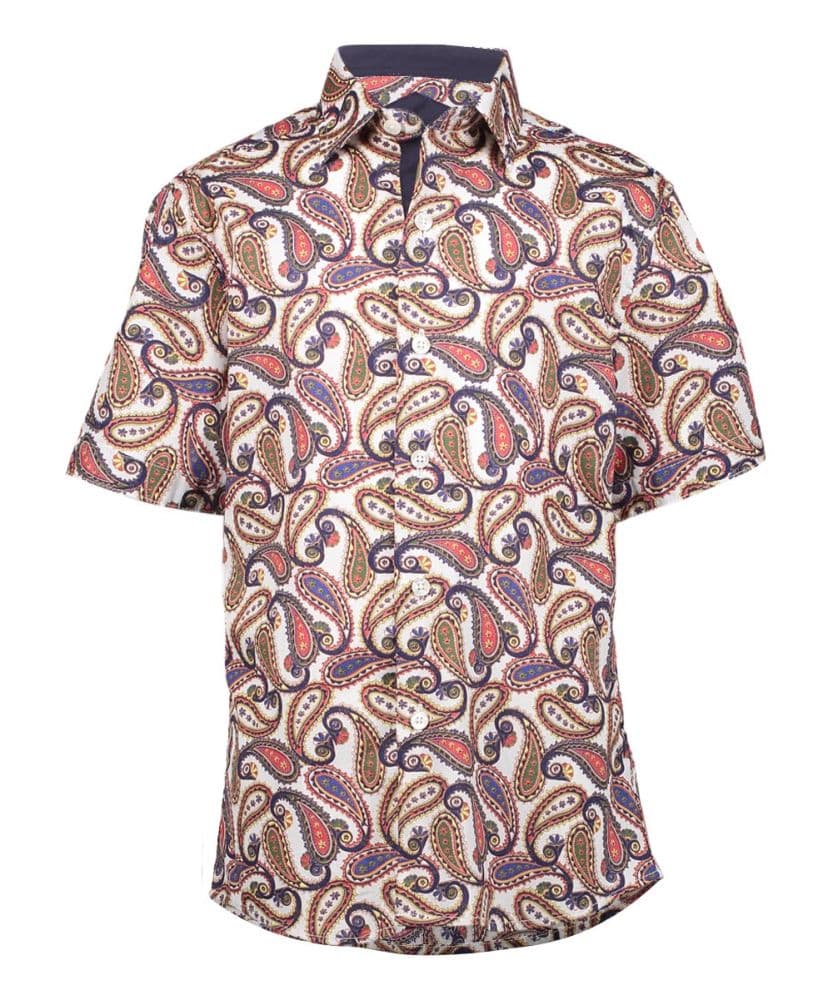 Elie Balleh Boy’s Royal Paisley Button Down Short Sleeve Shirt