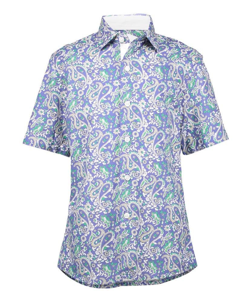 Elie Balleh Boy’s Blue Paisley Short Sleeve Shirt