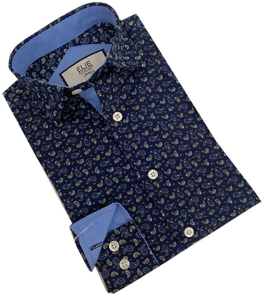 Elie Balleh Mens NAVY Paisley Short Sleeve Button-Down Shirt