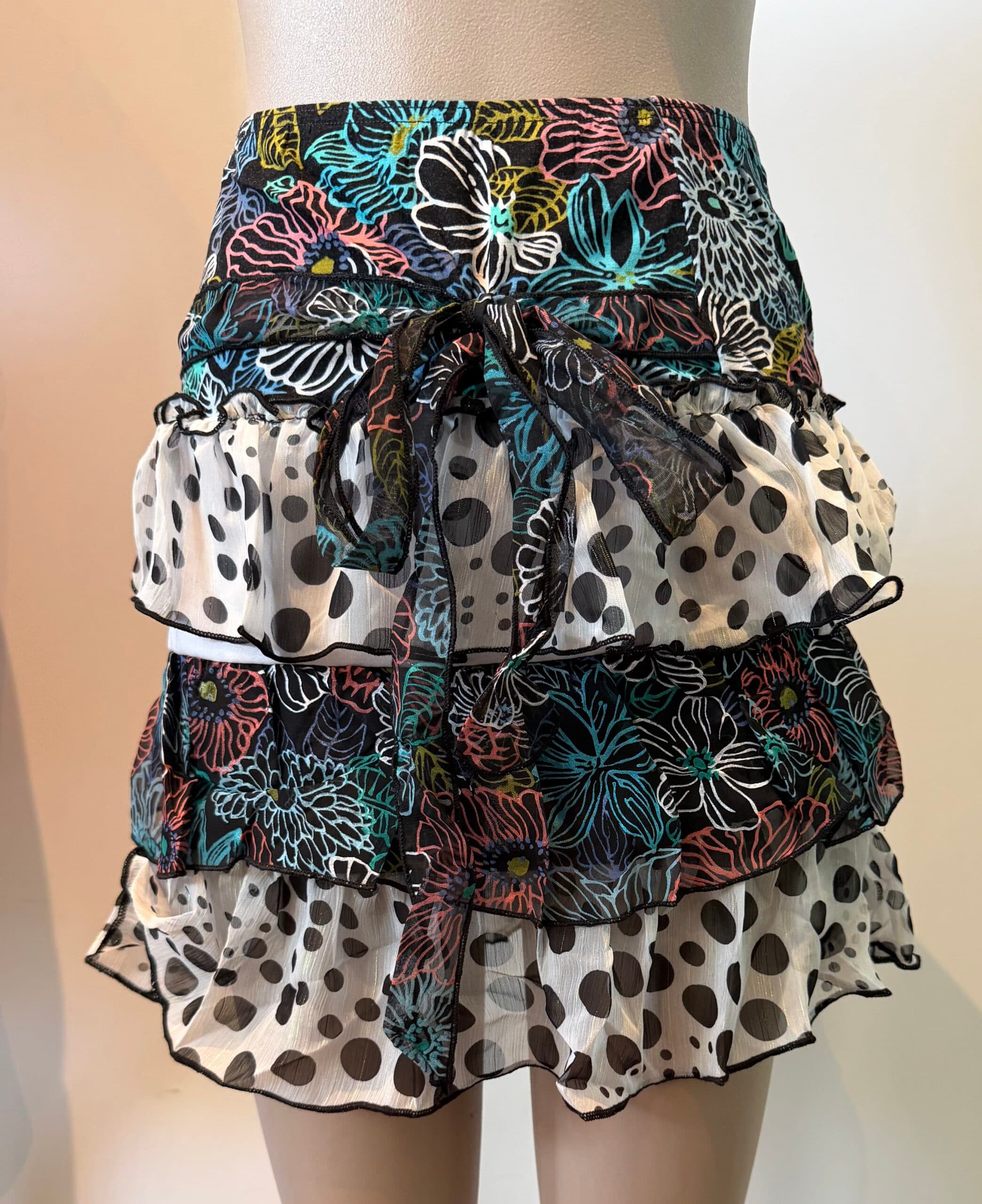 FOSK0447-LUREX SPOTS AND PRINTED SKIRT