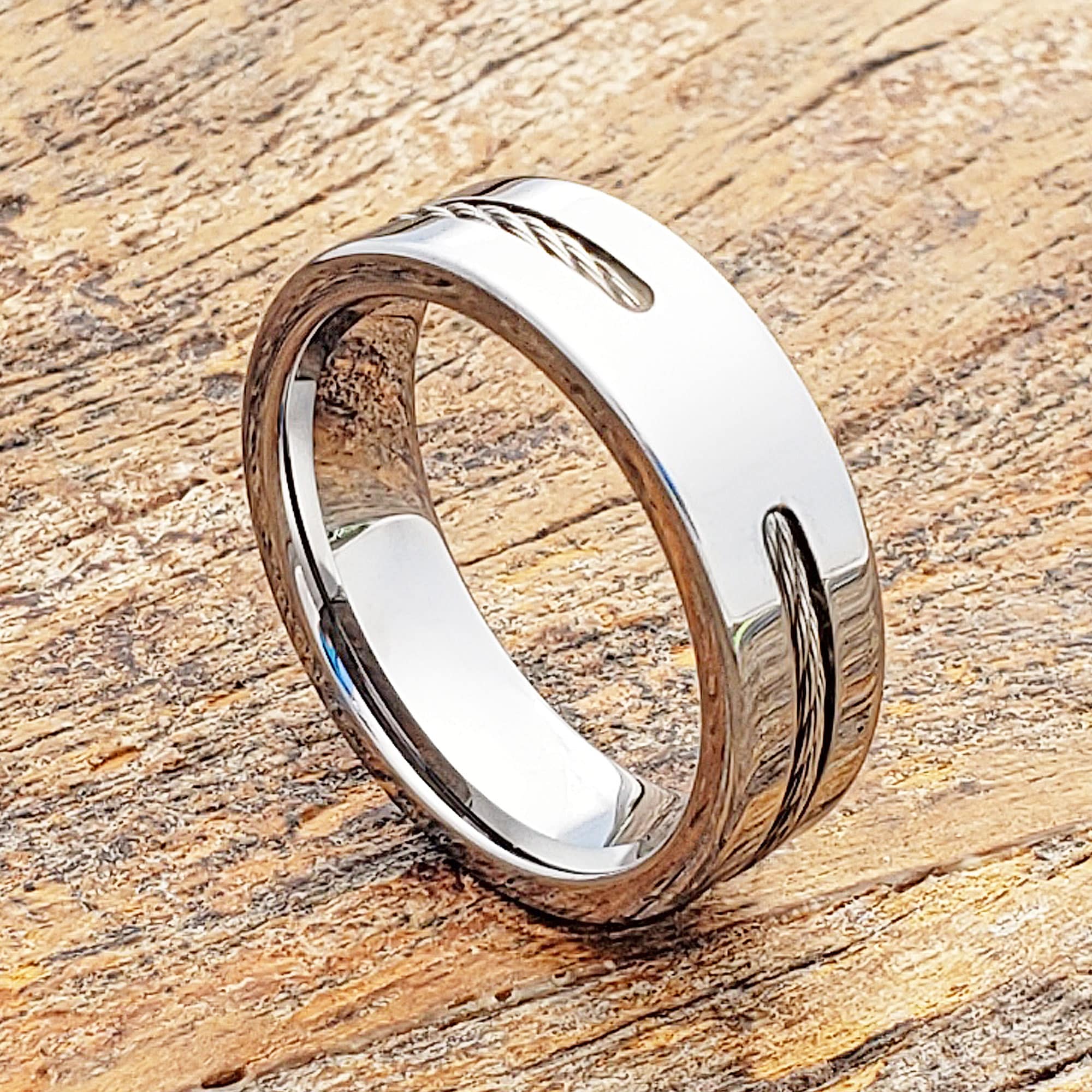 Corvus Silver Cable Inlay Rings