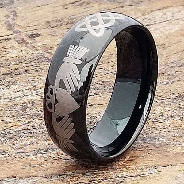 Helios Men’s Black Comfort Fit Knotwork Claddagh Rings thumbnail 3