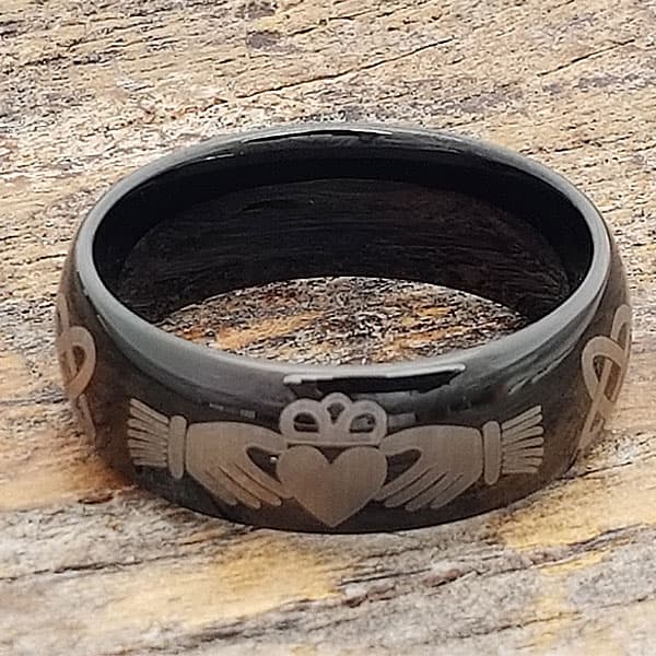 Helios Men’s Black Comfort Fit Knotwork Claddagh Rings thumbnail 4