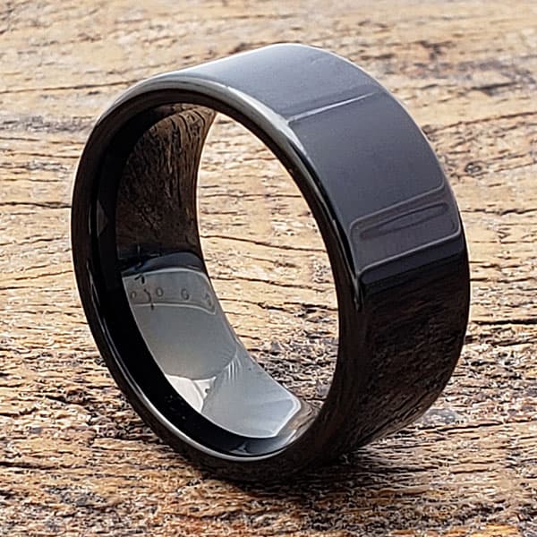 Europa Black Flat Mens Tungsten Rings