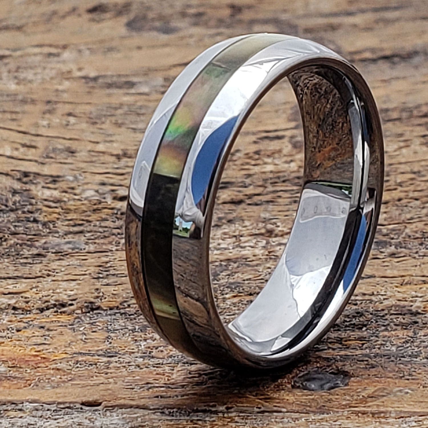 Chivalry Mens Black Inlay Shell Rings thumbnail 2