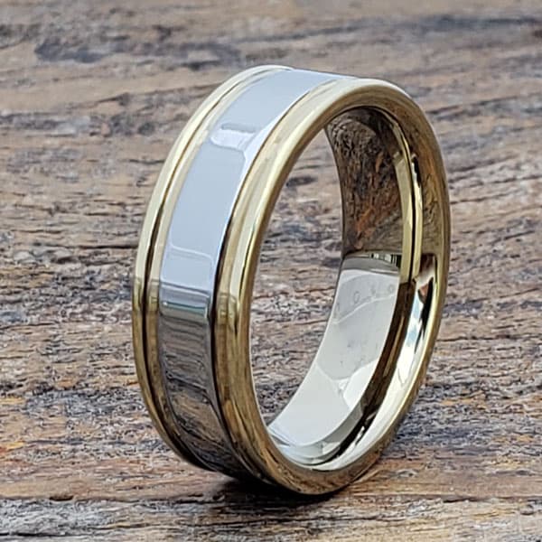 Dagda Grooved Gold Tungsten Rings thumbnail 2