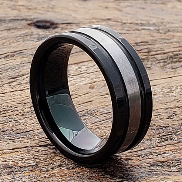 Serpico Grooved Brushed Black Tungsten Rings