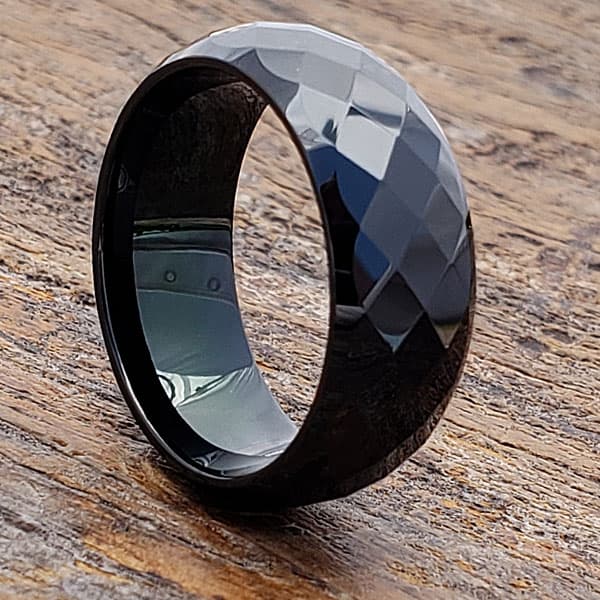 Hades Black Faceted Tungsten Rings