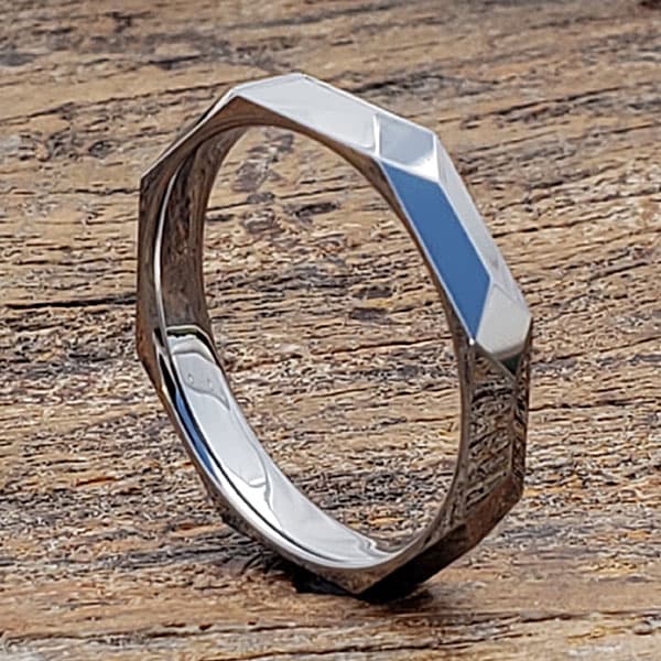 Kiang Diamond Cut Mens Faceted Tungsten Rings