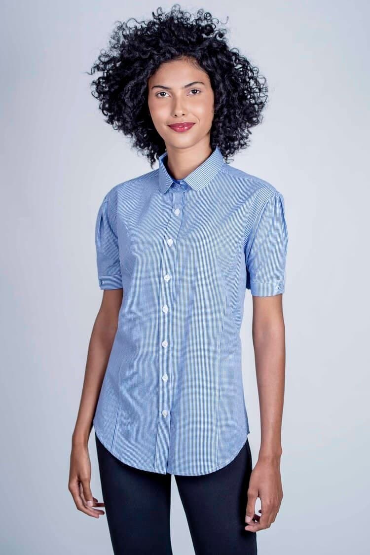 LUNA Blue Gingham short sleeve luxury shirt