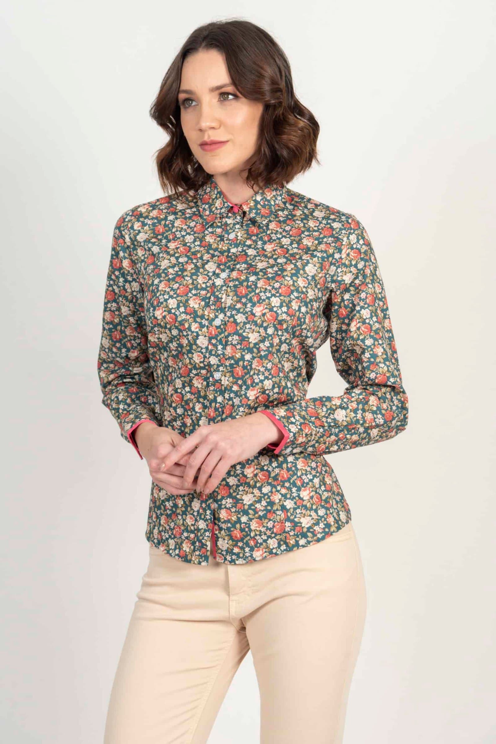 LAYLA Pink Roses luxury cotton shirt with LYCRA