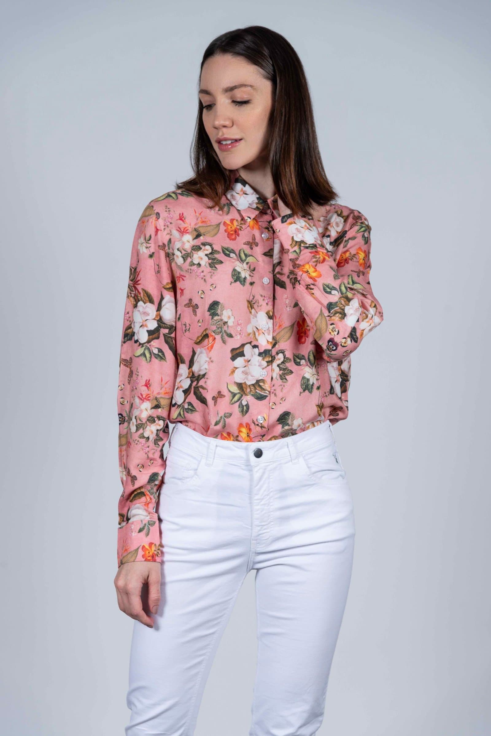 LYDIA Pink Butterflies luxury viscose shirt