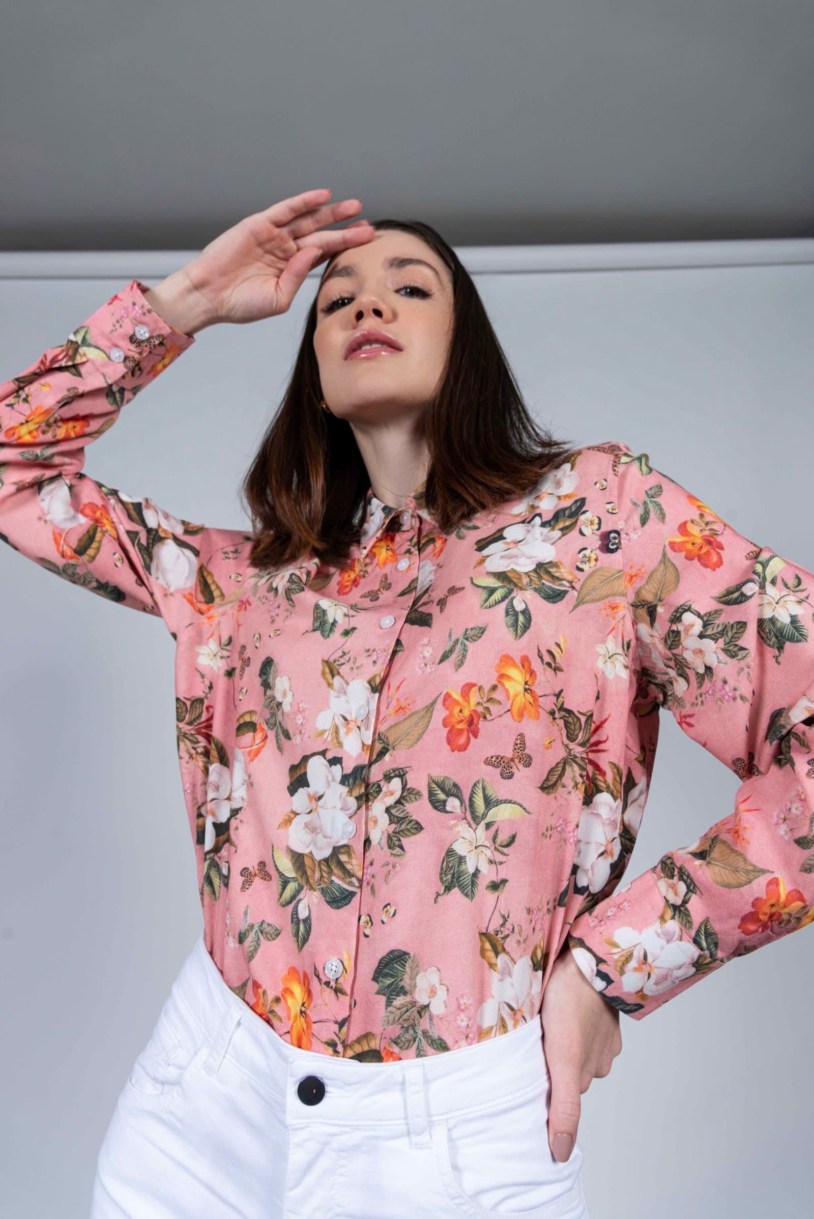 LYDIA Pink Butterflies luxury viscose shirt thumbnail 2