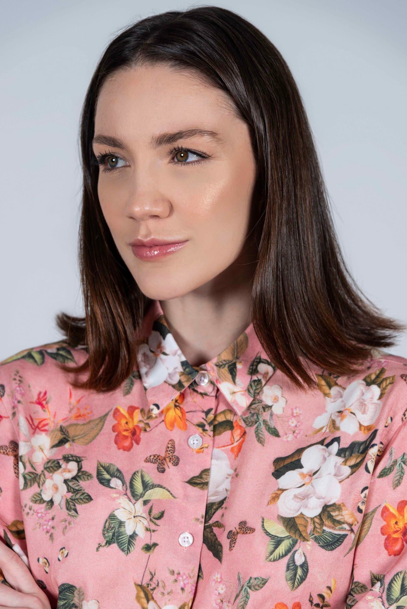 LYDIA Pink Butterflies luxury viscose shirt thumbnail 3