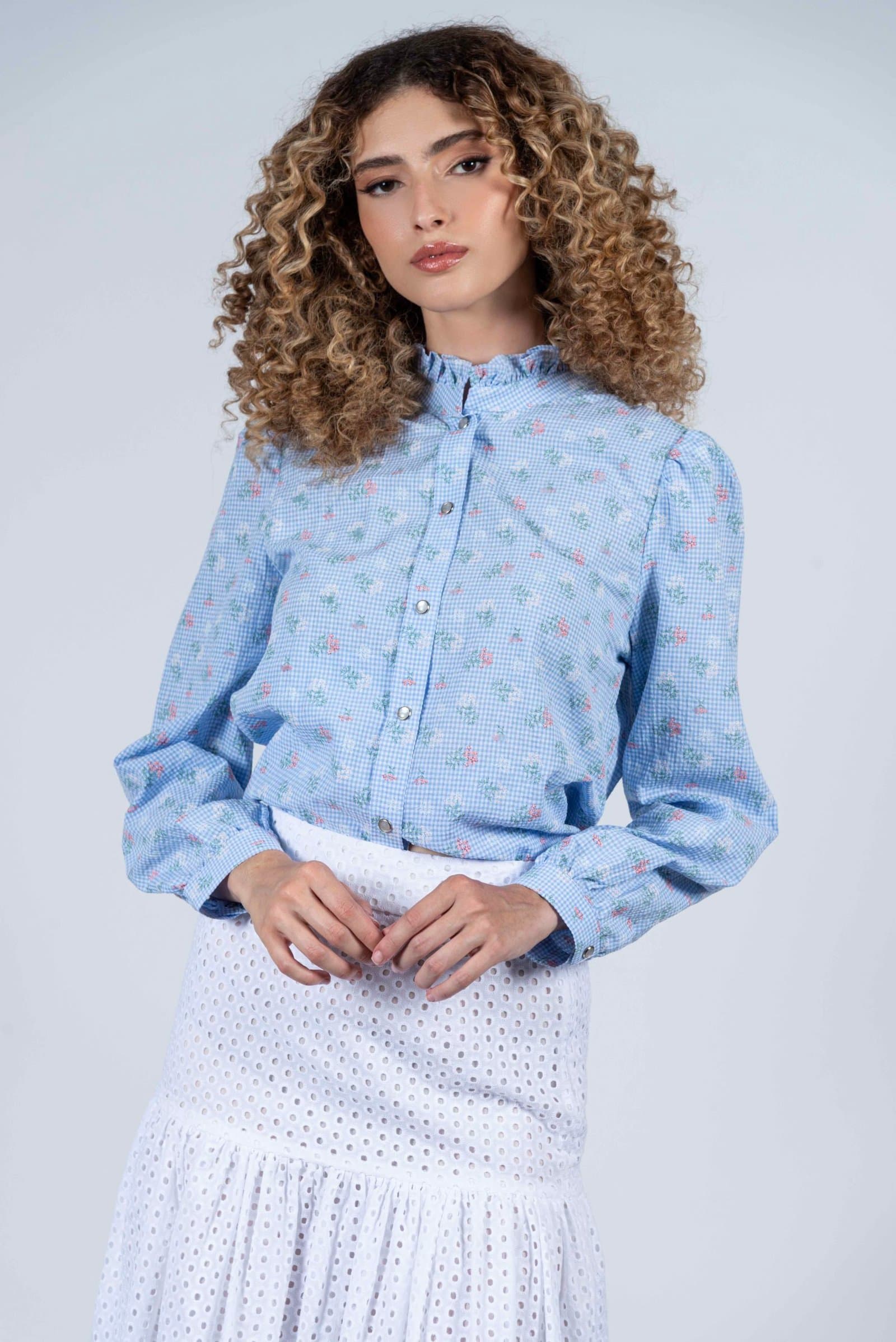 MALU Small Check Flowers luxury blouse