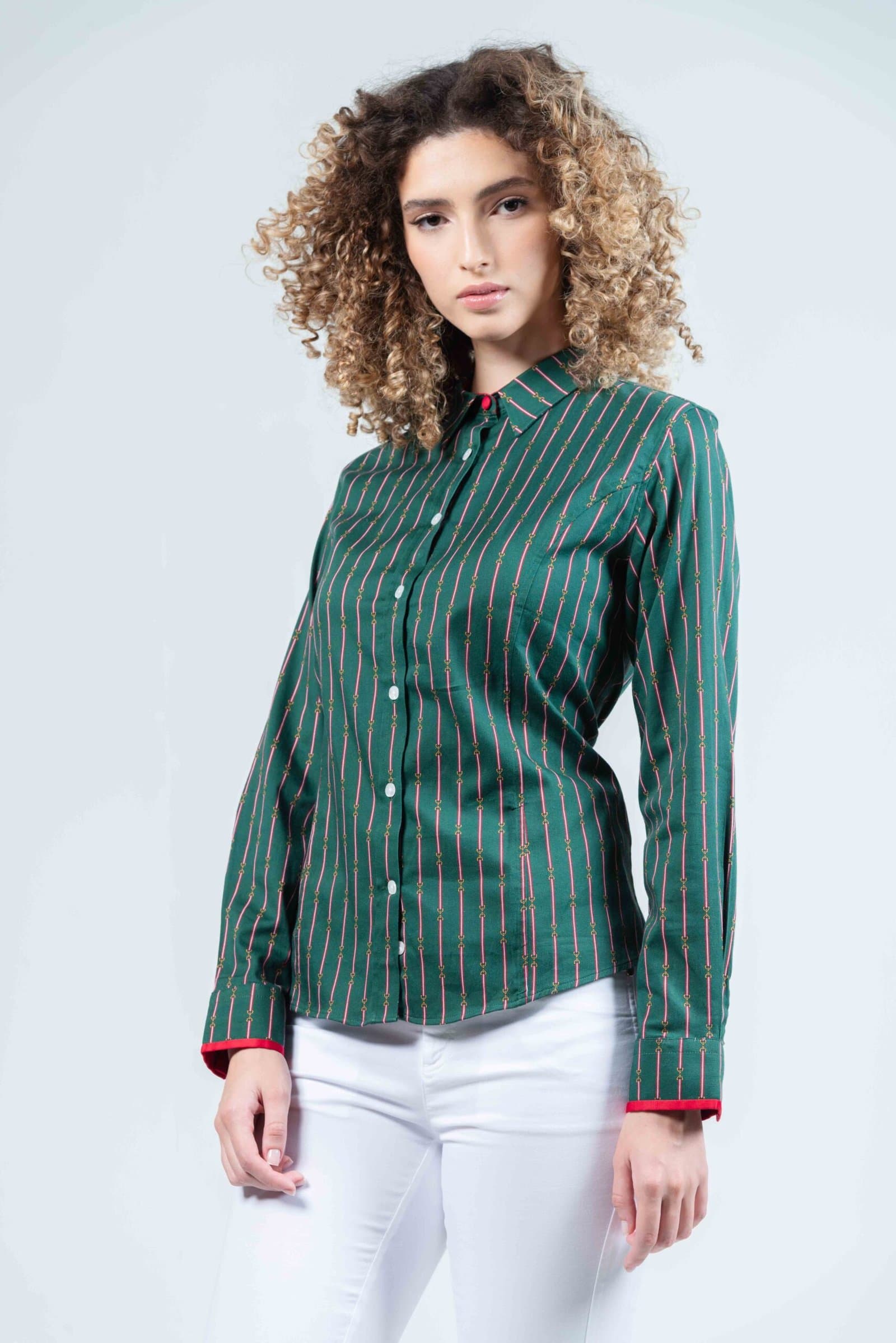 LAYLA Green Snaffle luxury cotton satin shirt with LYCRA