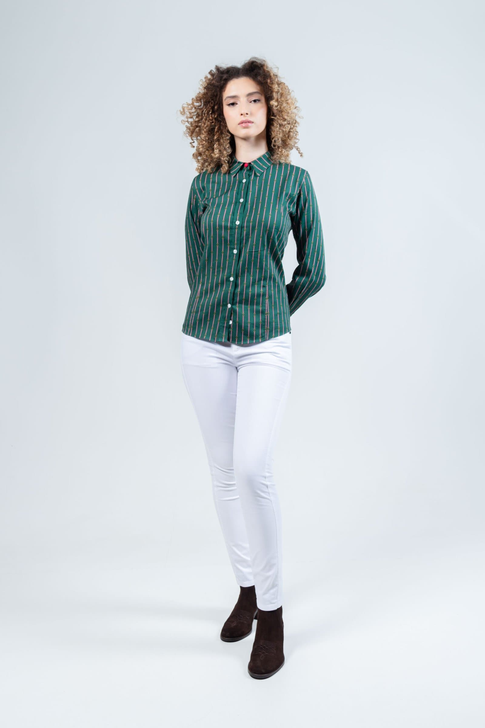 LAYLA Green Snaffle luxury cotton satin shirt with LYCRA thumbnail 4