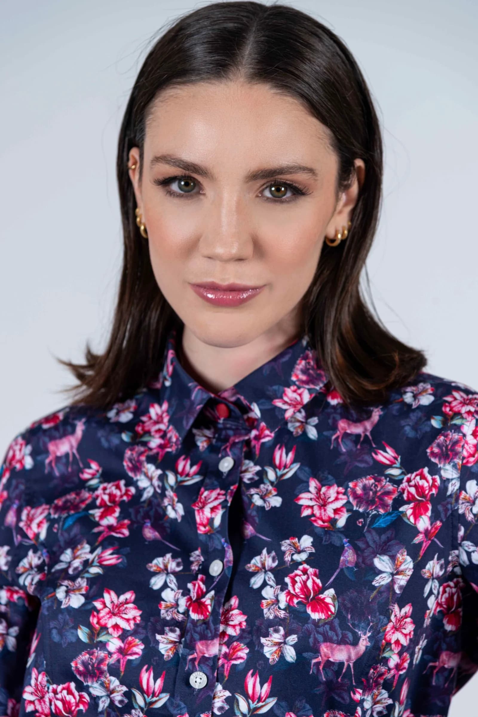 LAYLA Pink Orchids luxury cotton satin shirt with LYCRA thumbnail 3