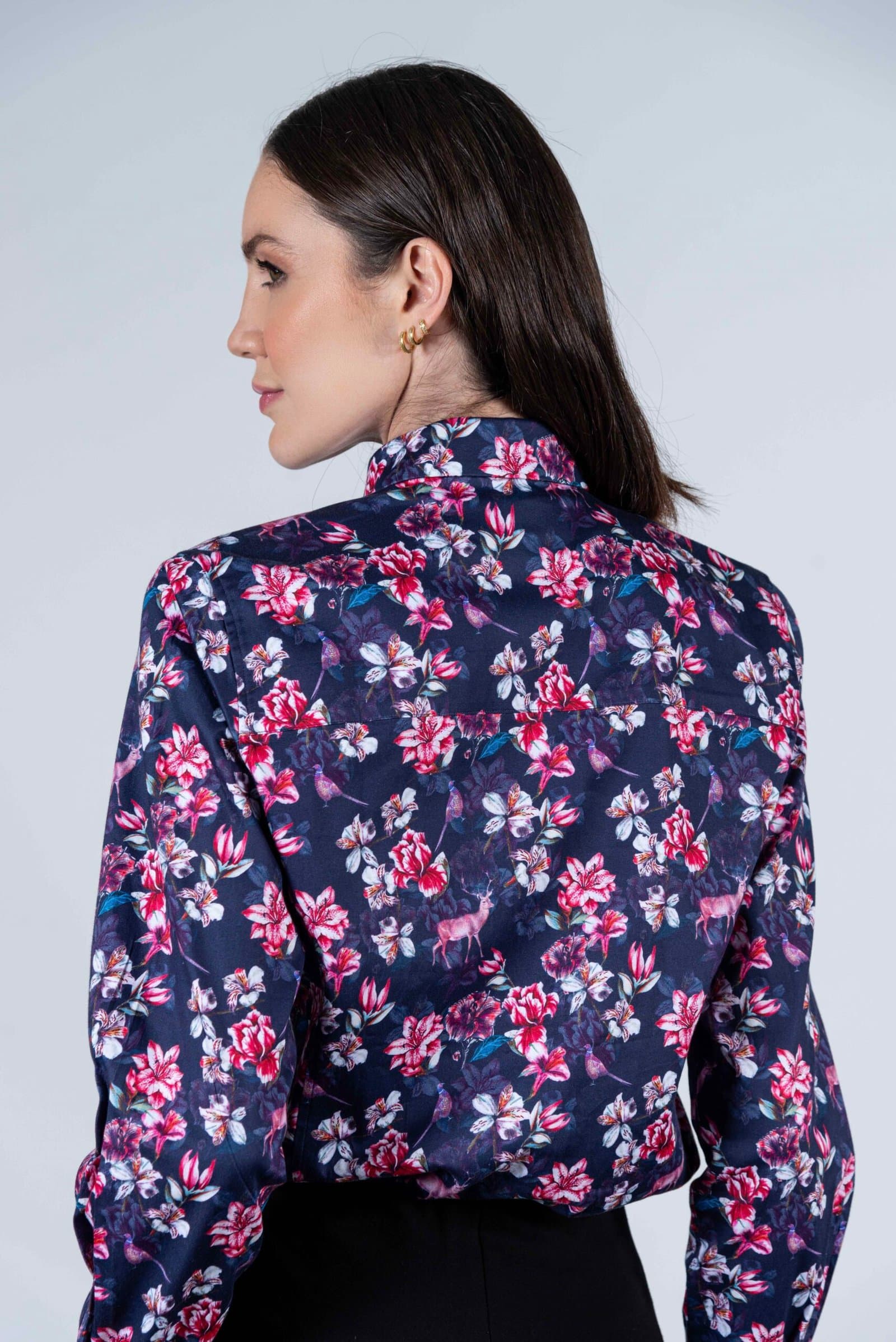 LAYLA Pink Orchids luxury cotton satin shirt with LYCRA thumbnail 2