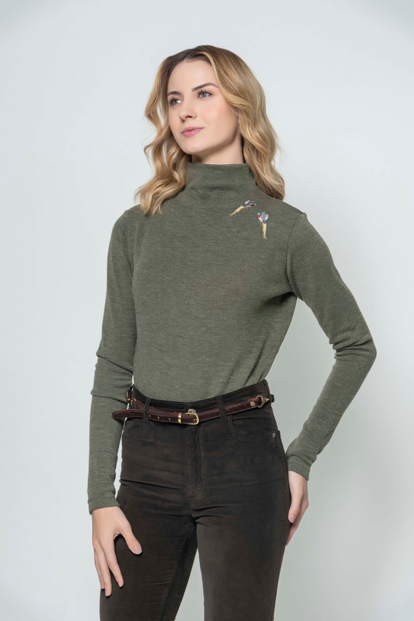 ALEXIS Olive Pheasants Jersey Top